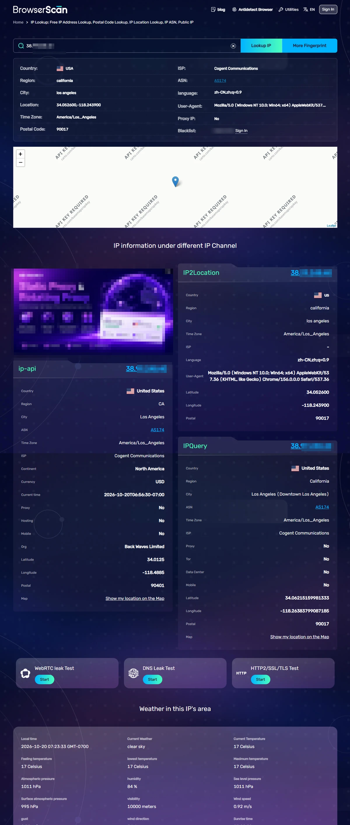 顺畅网络 BrowserScan IP 信息