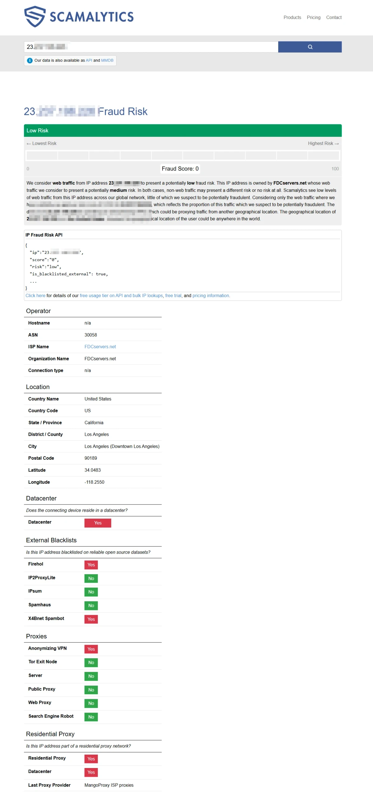 魔戒 Scamalytics 数据中心与风险标签