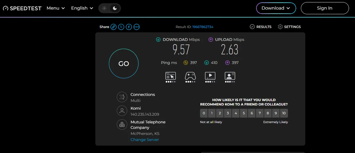 星岛梦美国节点 Speedtest 截图