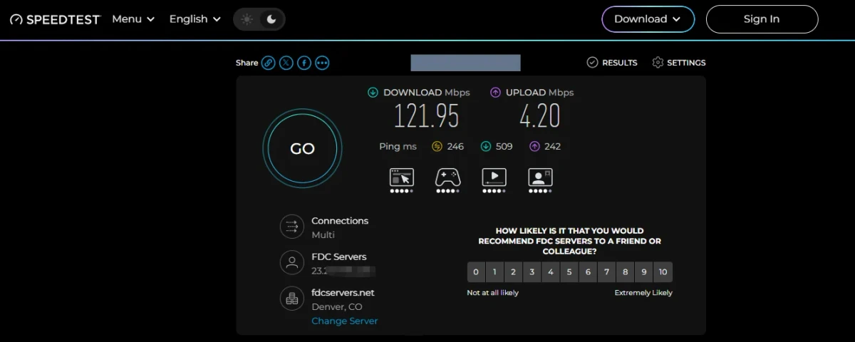 魔戒美国样本 Speedtest 结果